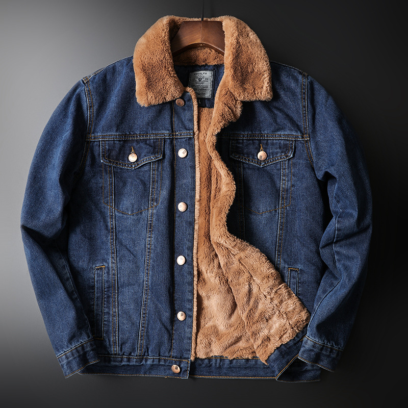 Herrenbekleidung Jacke Tops Herbst und Winter Stil Plus Samt Nostalgische Version Modische Casual Denim Jacke Einteiler Drop Shipping_voghion.com