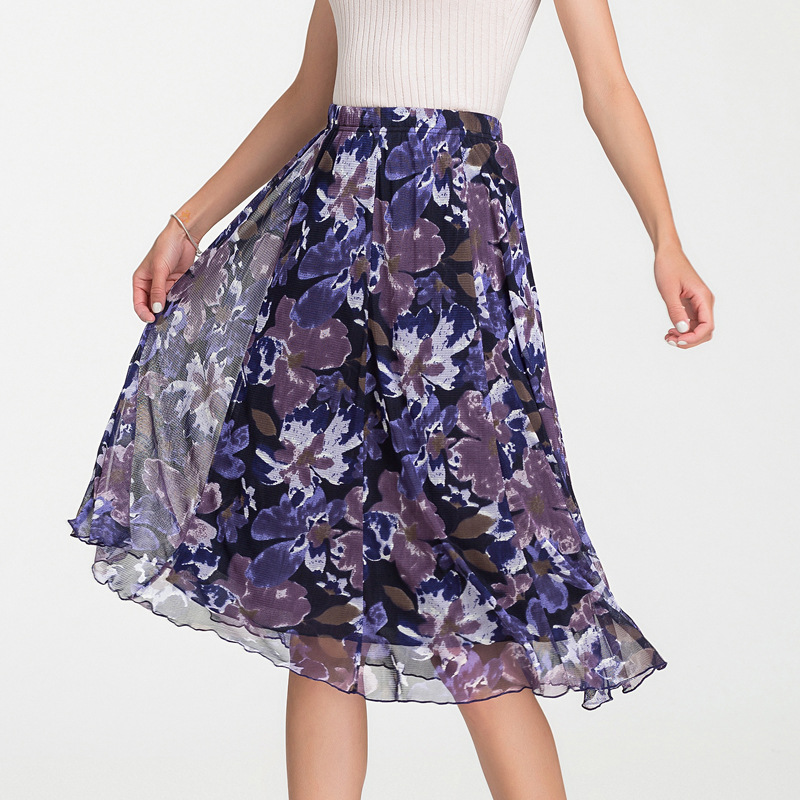 A Line Midi Skirt 100 Silk Double Layer Floral Print Lightweight Elegant for Spring Summer Events Wholesale