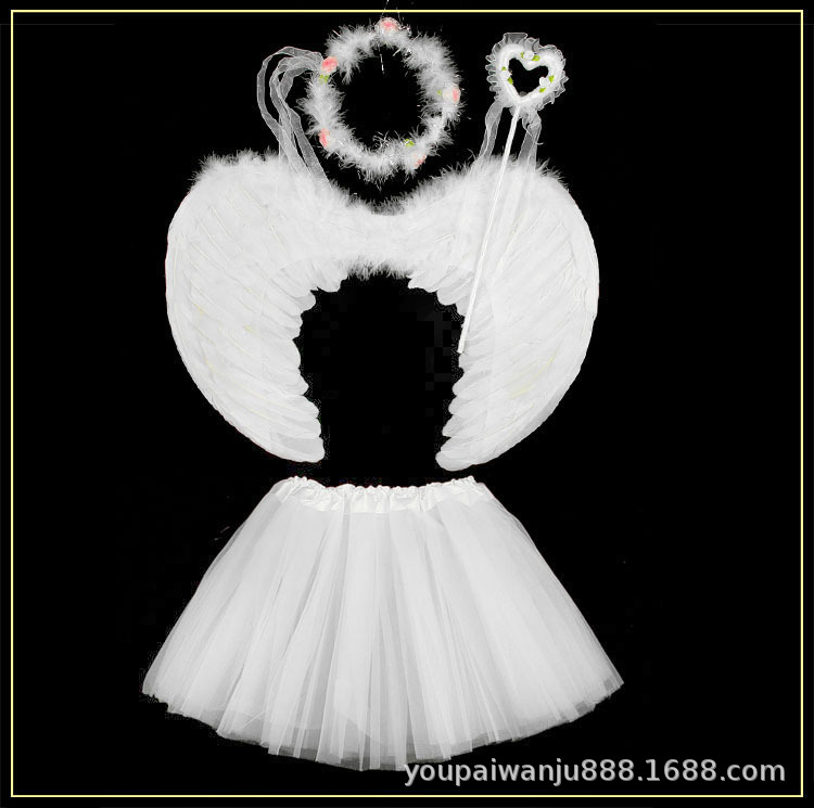 Alas de plumas de cuatro piezas Conjunto Estrella diadema alas de Ángel bola falda de gasa accesorios de maquillaje