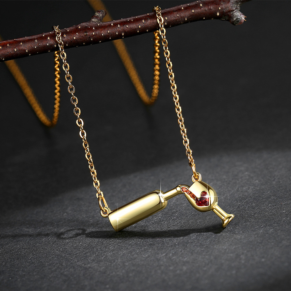 Pendant Necklace Classification 1 Piece Quantity Elegant Classic Style Heart Shape Wine Bottle Copper Plating Inlay Zircon Pendant Necklace