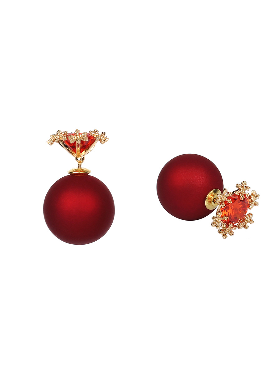 8g Weight No Inlaid Inlay Material Earrings Classification Birthday Occasion Women'S Gender Ethnic Style Style Red Color Korean Fashion New Double-sided Simple Earrings 4