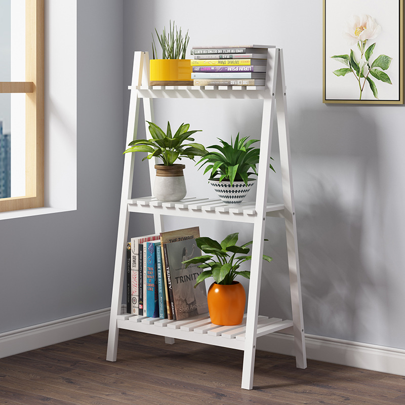 Manufacturer pastoral solid wood white flower stand floor-standing three-layer storage rack folding multi-layer storage rack living room shoe rack wholesale
