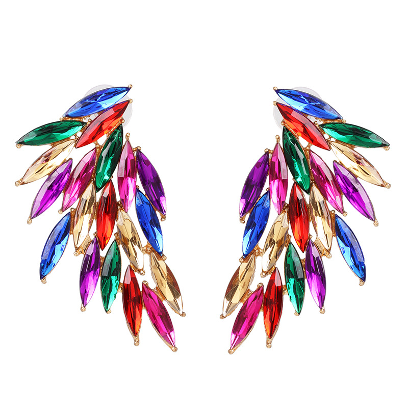 New Feather Diamond Wings Color Stud Earrings display picture 4