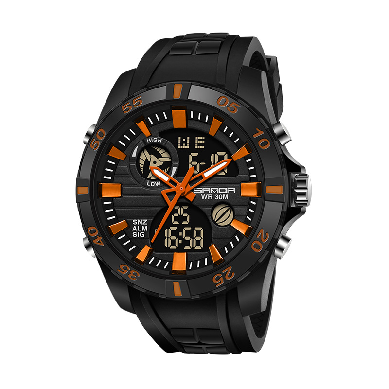 SANDA 791 impermeable multi-funcional deportes al aire libre reloj electrónico de cuarzo de los hombres reloj de doble movimiento