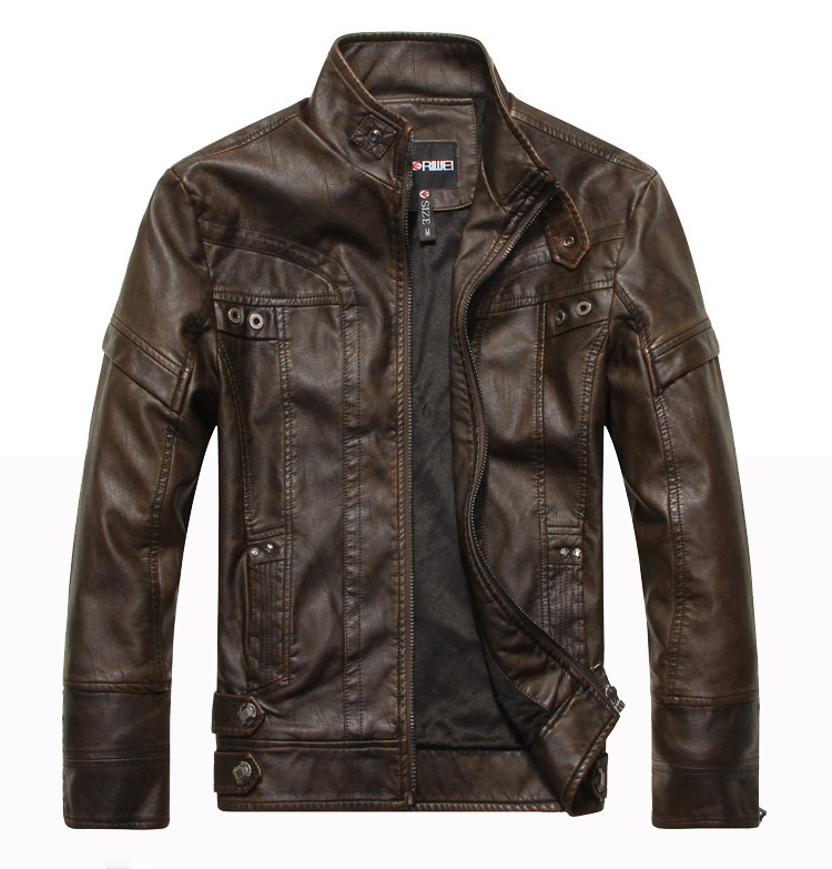 Amazon cross border men's leather coat autumn winter Plush fashion European and American wash leather jacket motorcycle leather coat man 8805