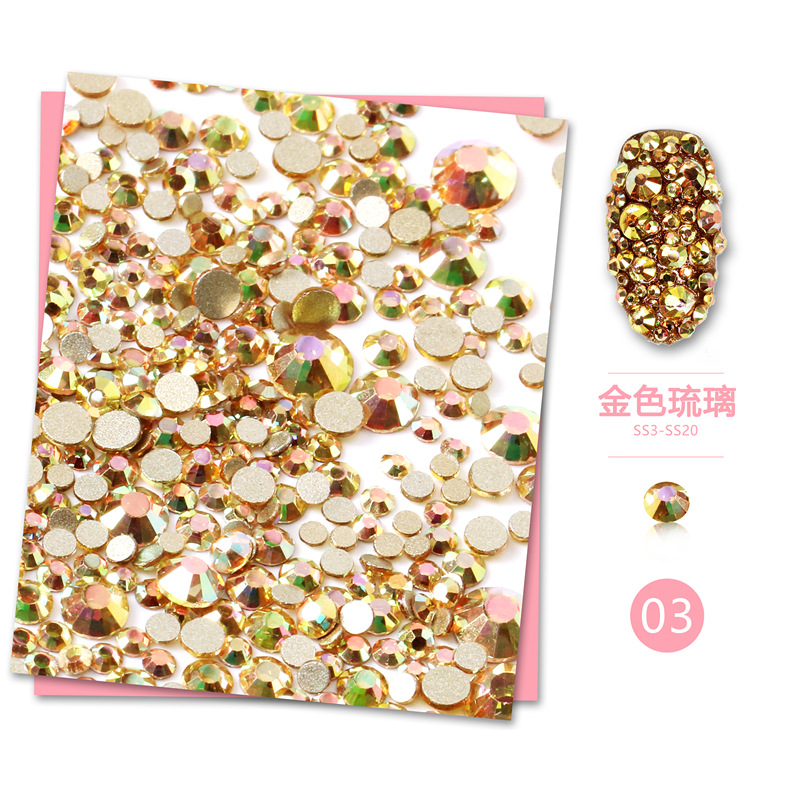 Transfronteriza especial manicura alta plata plana diamante fototerapia color mágico AB rhinestone decoración diamante brillante tamaño mezclado 1440 piezas