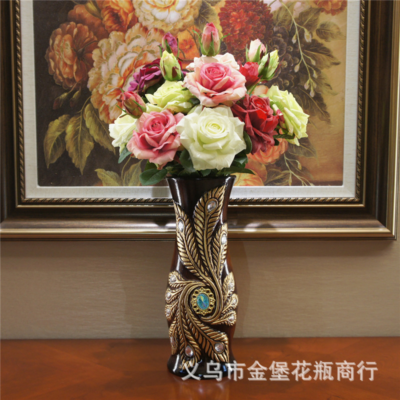 12寸30公分高欧式奢华漆彩手工复古时尚创意陶瓷花瓶印度阿拉伯花器插