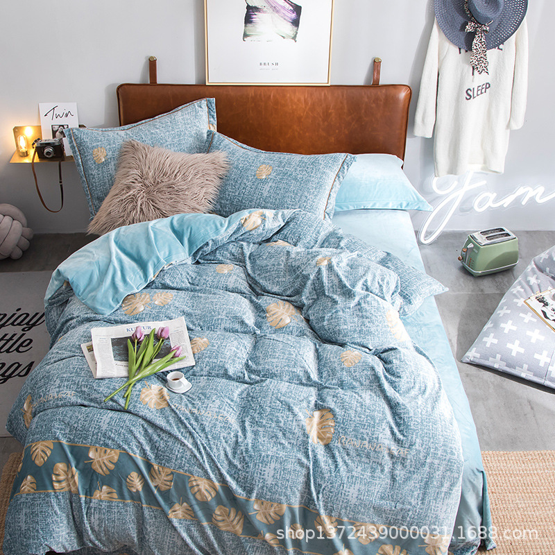 厂家直销新款水晶绒保暖四件套 ab版印花加厚双面绒床上用品批发|ms