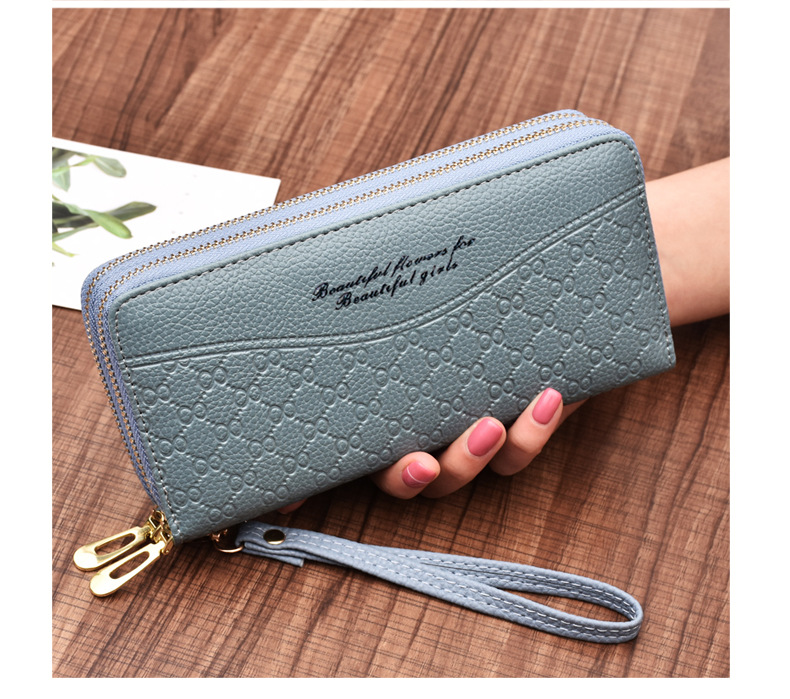 Fashion Letter Lingge Embossing Square Zipper Clutch Bag Long Wallet display picture 1