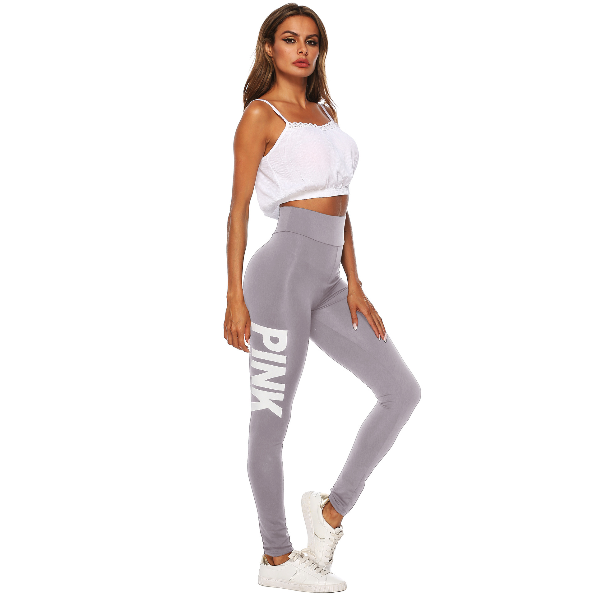 solid color letter printing stretch tight leggings  NSOY27421