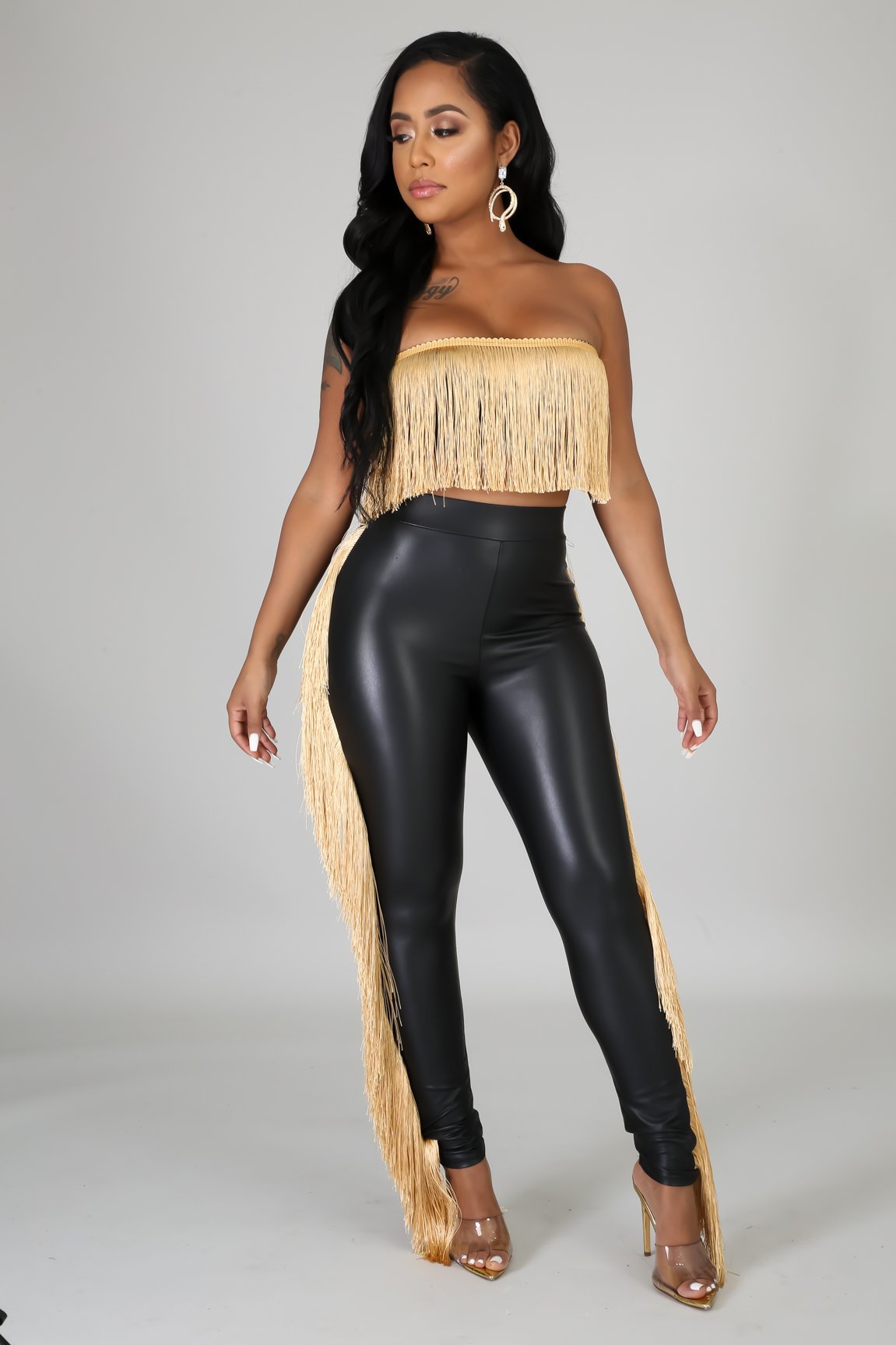 Sexy Wrapped Chest Tassel Slim Trousers 2 Piece Set NSTYF72897