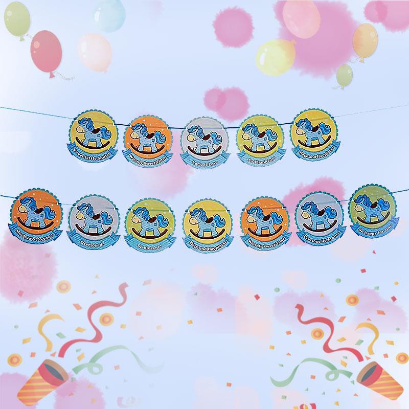 甜蜜派对高档大号纸质拉旗圆形木马气氛布置用品婚庆彩条批发