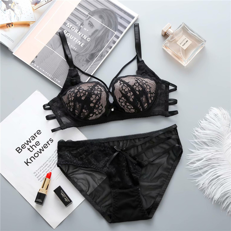 9907 Set reggiseno sexy in pizzo con raccolta di coppe sottili e biancheria intima da donna regolabile_voghion.com