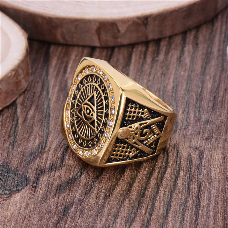 35g Weight Rhinestones Inlay Material Rings Classification Retro Devil's Eye Color Block Titanium Steel Inlay Rhinestones Men's Rings