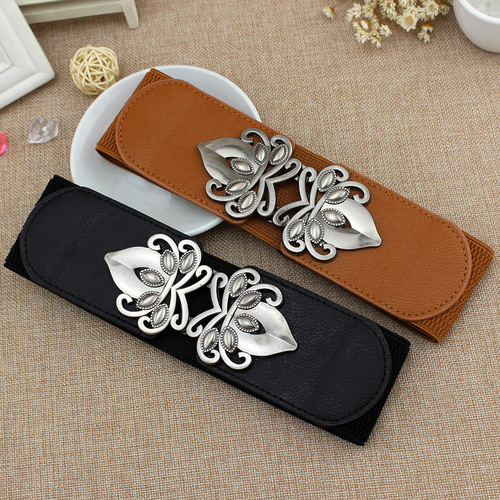 Retro pattern buckle belt, versatile dress, waist elastic wide belt, elastic waistband for women, one piece drop shipping