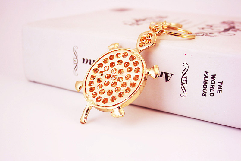 50g Weight Diamond Inlay Material Keychain Classification Alloy, Metal Material Tortoise Pattern Unisex Gender Cute Style White, Peach, Gold Color Tortoise Keychain Alloy Metal Diamond Unisex Cute Keychain 8