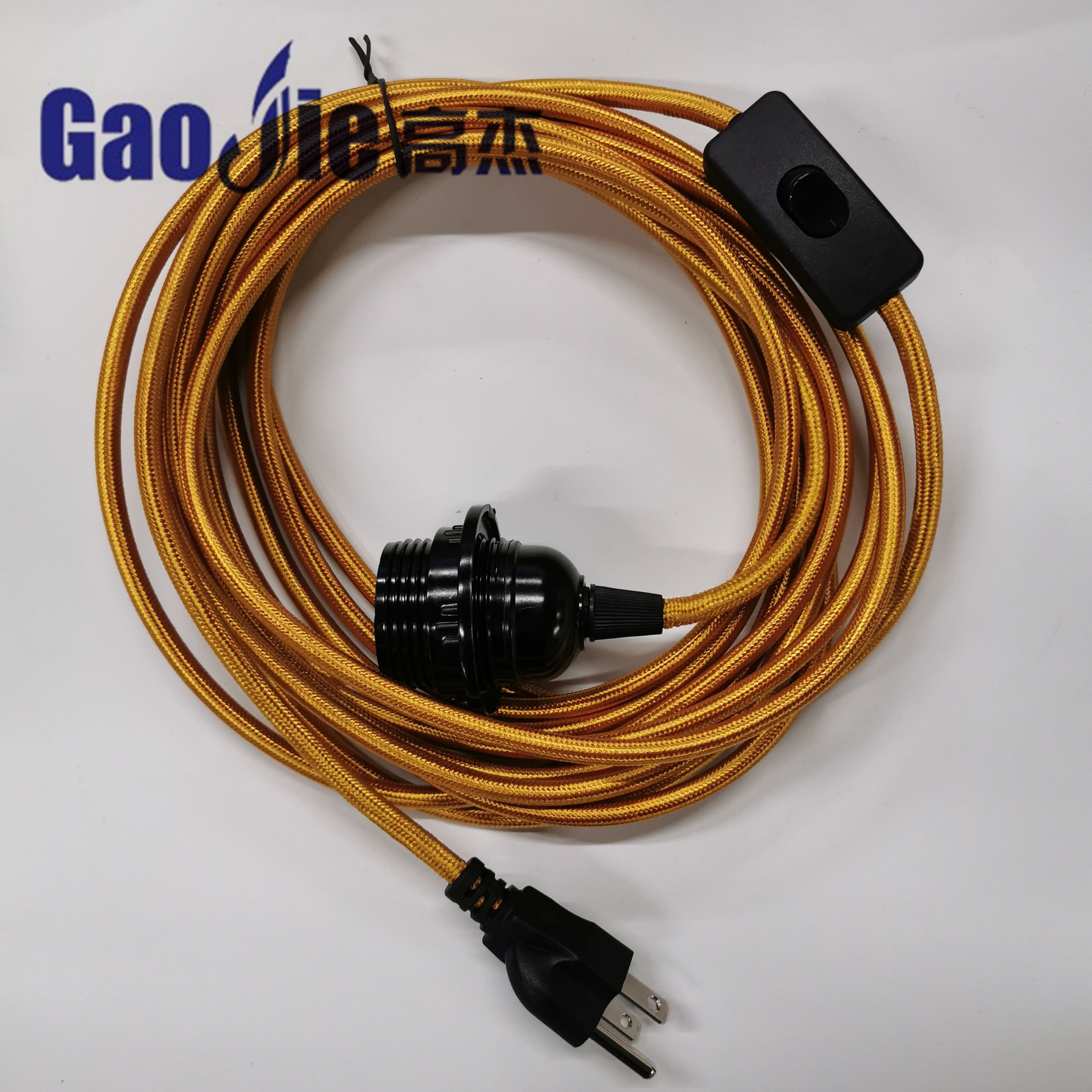 厂家直销彩色编织线美式三插头线 开关线 4米长 配电木灯头 吊灯