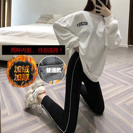 2019新款秋冬当季螺纹打底裤女外穿侧条显瘦紧身打底裤