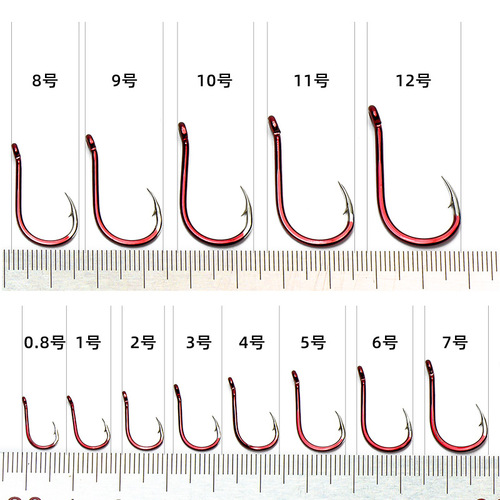Red fishhook tube, Qianyou fishhook with holes, rings, barbs, sea fishing and rock fishing, thick and large hooks, large packaging