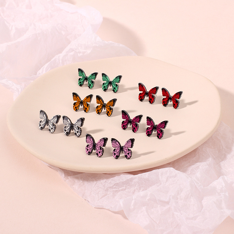 Korean Butterfly Candy Color Mixed Color Acrylic Earrings Set For Women display picture 5