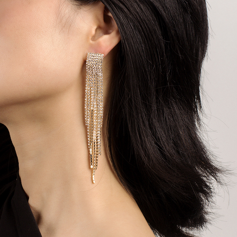 Fashion S925 Silver Needle Long Tassel Rhinestone Earrings For Women display picture 4