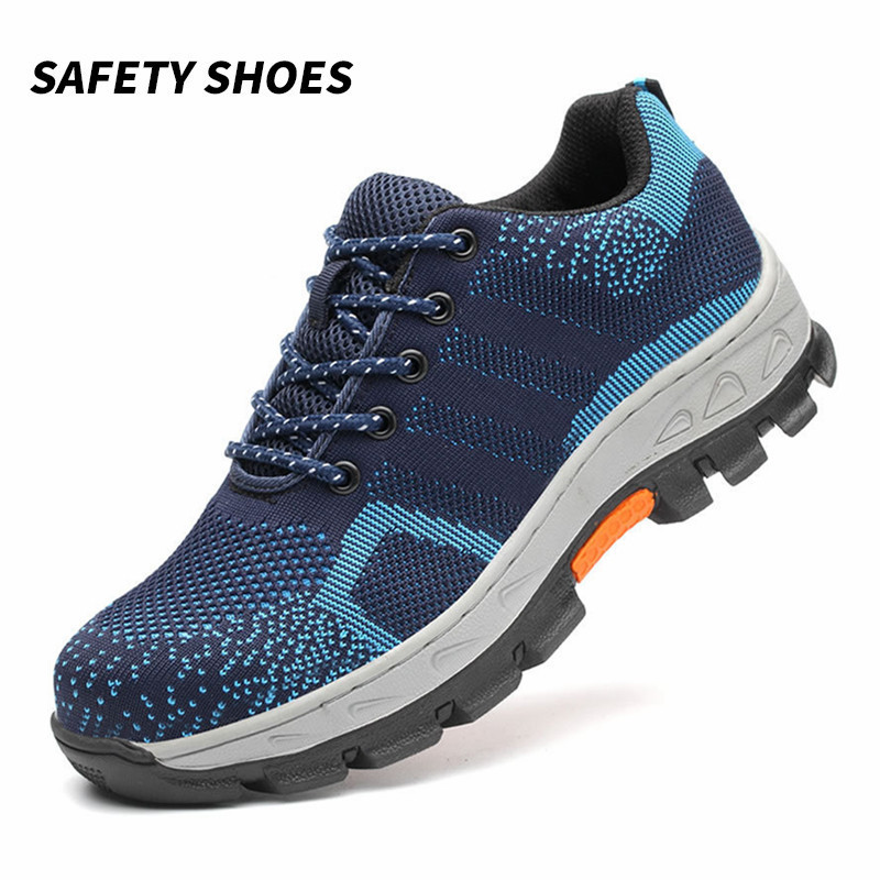 跨境专供劳保鞋男飞织钢包头防砸防刺穿安全鞋工作鞋耐磨透气