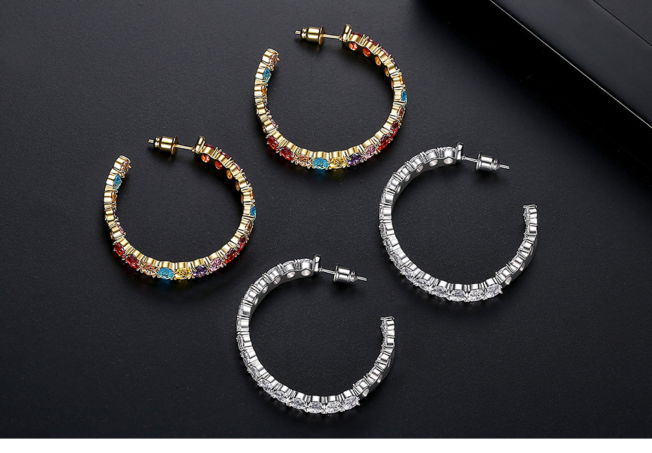 Jinse Siphon Boucles D'oreilles Europe Et En Amérique Croix Frontière Mode Tempérament Banquet De Femmes Coloré Cuivre Incrusté De Zirconium Boucles D'oreilles Boucle D'oreille Cadeau display picture 2