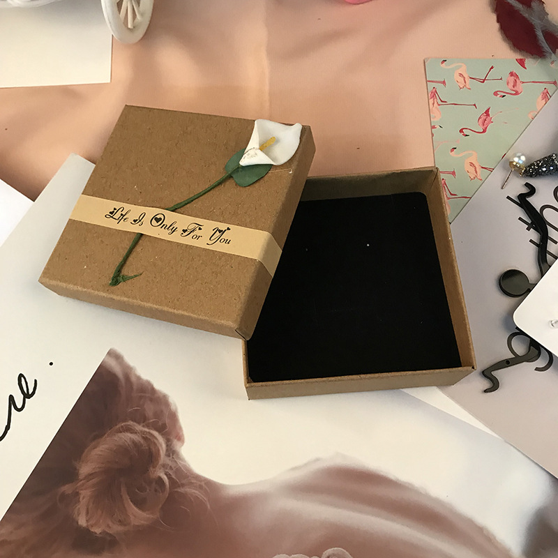 现货棕色正方形一周耳钉套装礼品盒 礼物盒化妆品口红包装盒子