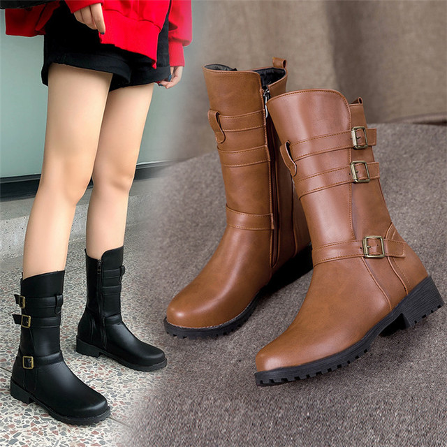 fashion British style thick heel Martin boots women’s autumn and winter buckle plus Plus