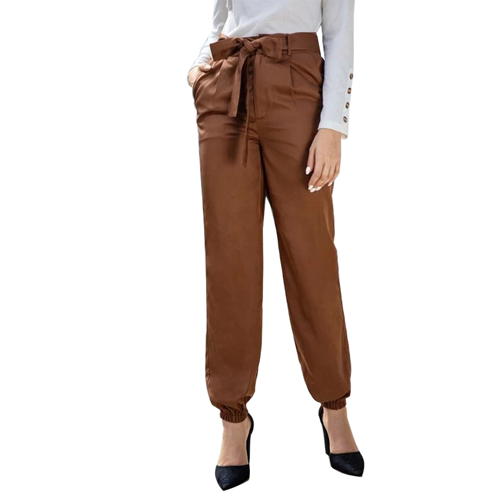 solid color bow tie high waist pants NSSA28589