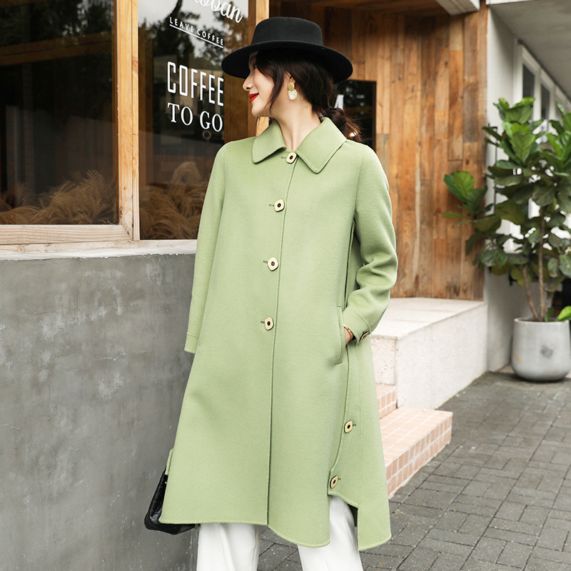 Fashion New Spring Double-Sided Woolen Women's Long Cocoon-Shaped Korean Style Loose Woolen Coat Women's Candy Pure Color