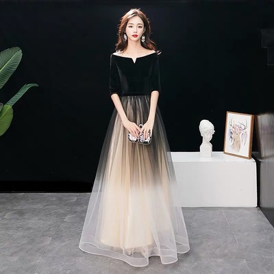 Evening Dresses cocktail party banquet dress vestido de banquete de cóctel Black evening dress, female banquet, one shoulder red song chorus performance dress