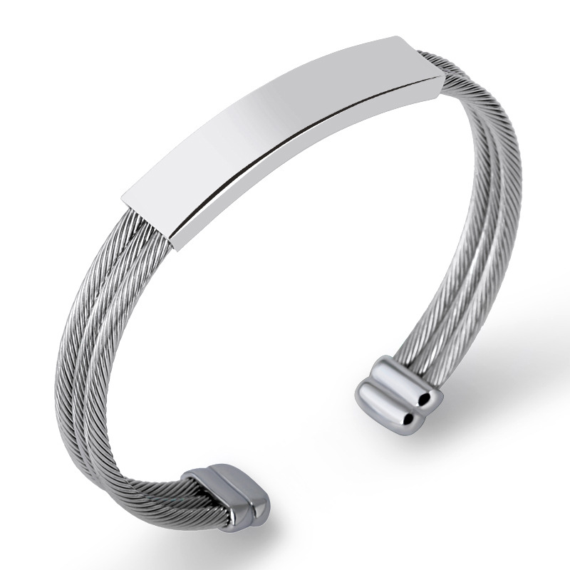 Zircon Inlay Material Bangle Classification 1 Piece Quantity Commute Color Block Customization Laser Engraving Stainless Steel Plating Vacuum Plating Men's Bangle Men Cuff & Bangle