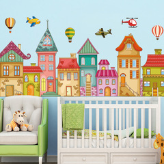 Cartoon children's room wall stickers children's castle kindergarten classroom layout self-adhesive wallpaper painting Green Town