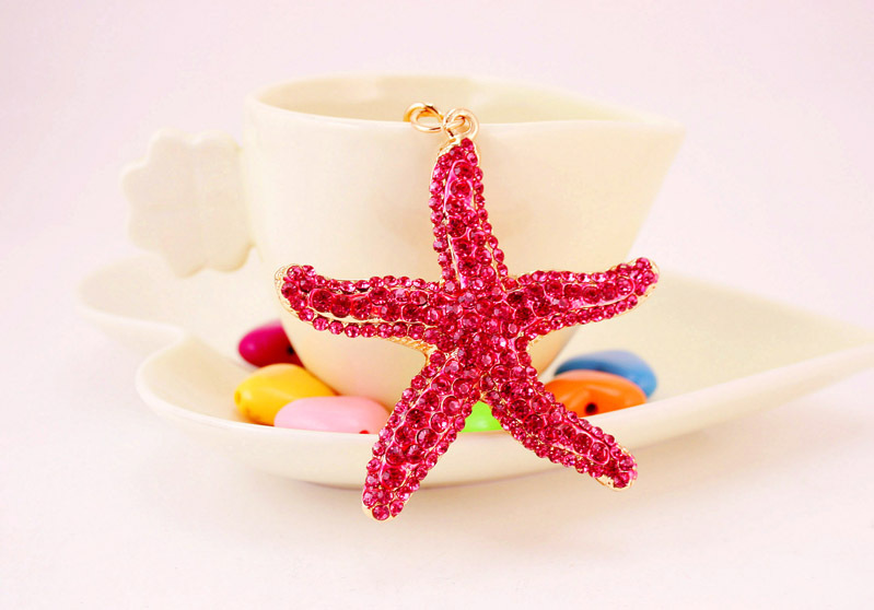 51g Weight Travel Occasion Alloy, Metal Material Starfish Pattern Unisex Gender Pink, Purple, Blue Color Korean  Creative Cute Diamond Sea Star Keychain 5