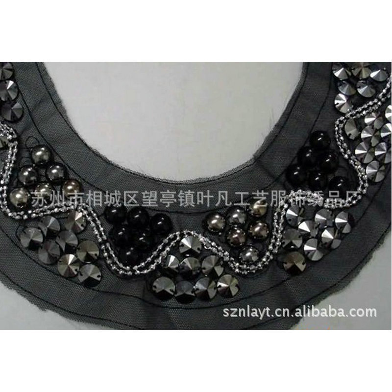 销售魅力黑色衣服辅料雪纺手工订珠衣领