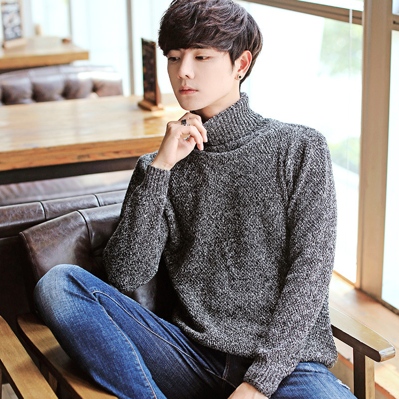 2018秋冬款男士纯色高领针织衫青年修身毛衣打底衫潮男休闲毛线衣|ms