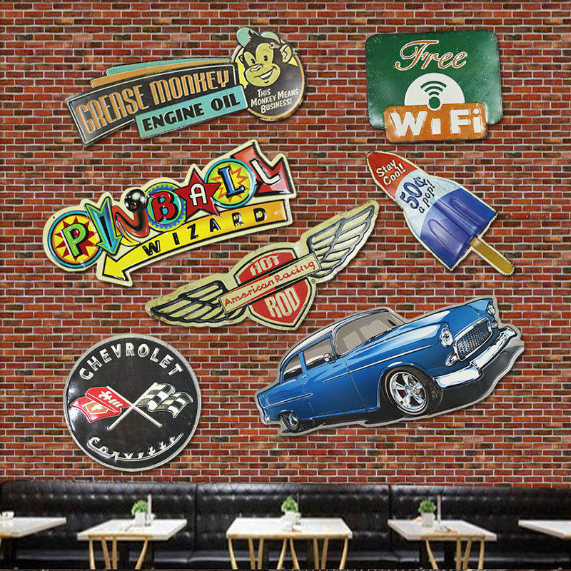 loft工业风大号铁皮画壁饰 复古铁艺壁画挂件酒吧店铺墙面装饰画|ms