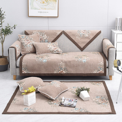 New Chinese style peony Jacquard weave Chenille Sofa cushion Simplicity Neoclassical Sofa cover non-slip Seat cushion Pillow