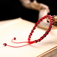天然石榴石手鏈 手工編織紅繩女款酒紅水晶腳鏈 紅繩手鏈