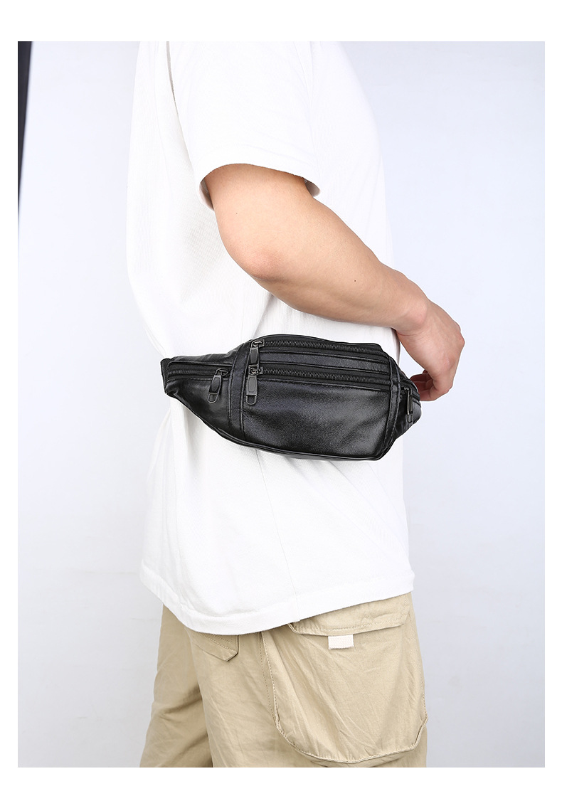Men's Solid Color Pu Leather Zipper Fanny Pack display picture 1