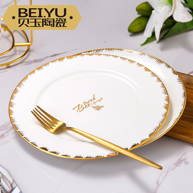Beiyu Little Bee European Bone China Super Large Chopped Pepper Fish Head Plate Ceramic Steak Plate Hotel Tableware Wholesale