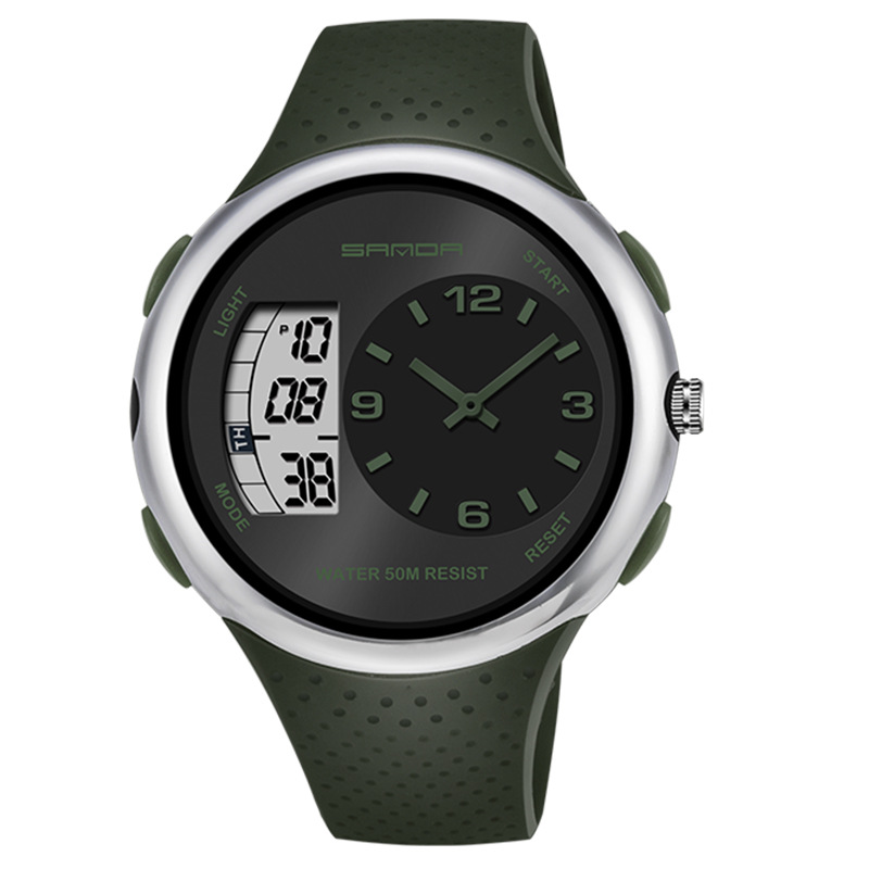 SANDA 763 impermeable multifuncional al aire libre reloj deportivo para jóvenes reloj electrónico de cuarzo de doble movimiento para hombres
