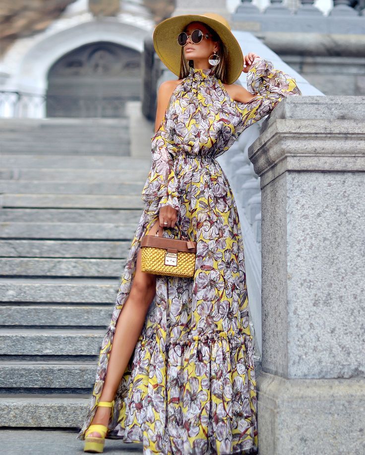 Women's A-line Skirt Elegant Halter Neck Printing Long Sleeve Flower Maxi Long Dress Daily display picture 3