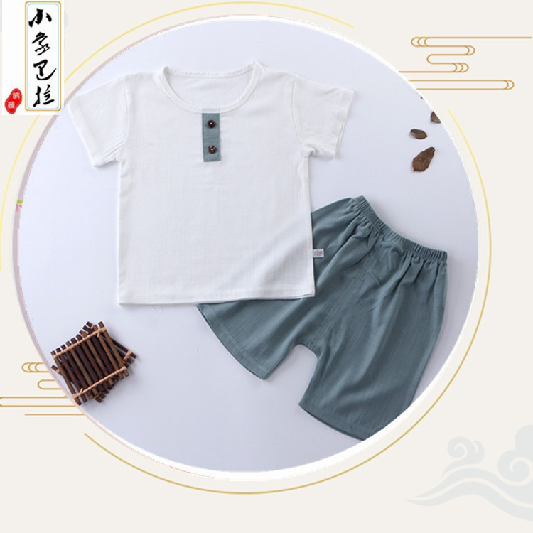男童夏装棉麻套装2019新款儿童民国风短袖汉服唐装两件套一件代发|ms
