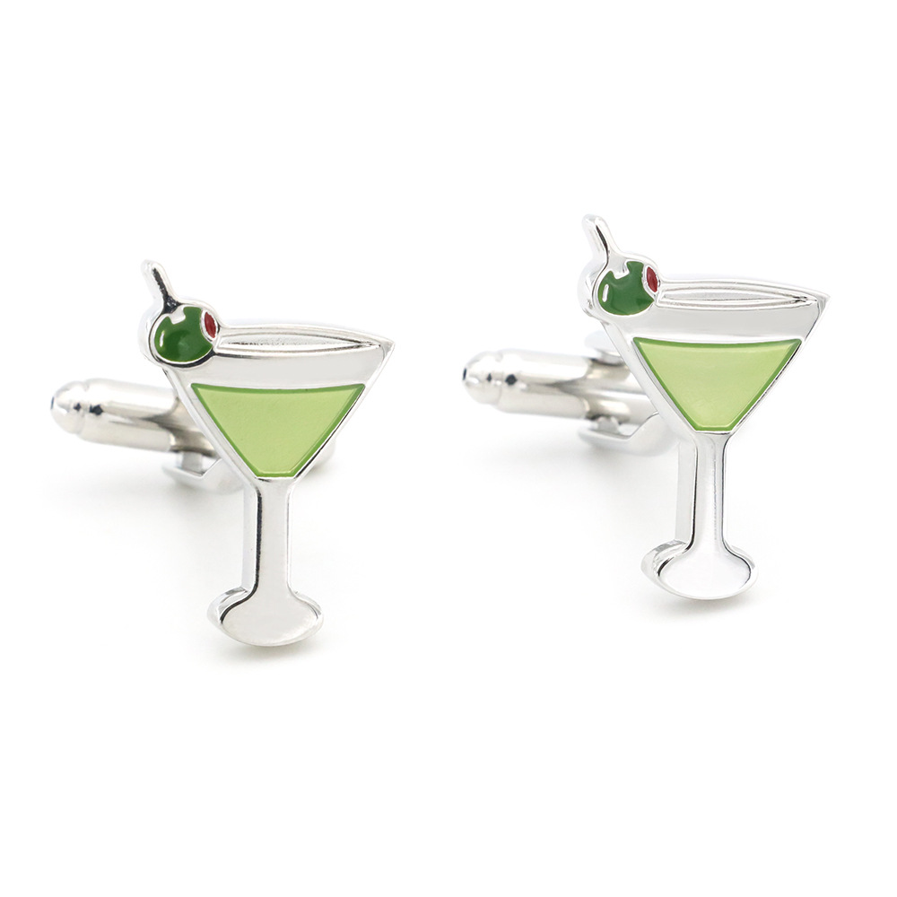 Korean Fashion Green Cocktail Champagne Goblet Wine Glass Cufflinks Men's Gift Jewelry French cufflink
