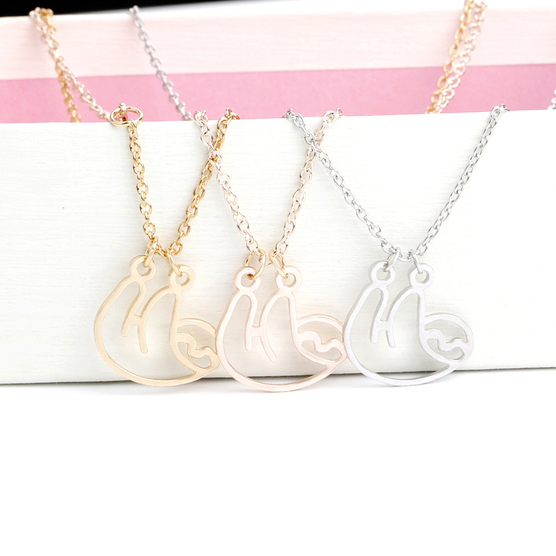 hollow animal bear koala necklace clavicle chain cute fun little sloth pendant necklace wholesale ni