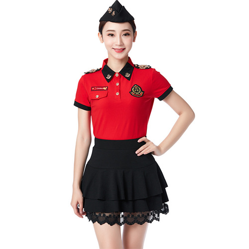 Spring new short-sleeved suit sailor dance costume lapel half-sleeved T-shirt women's square dance performance costume