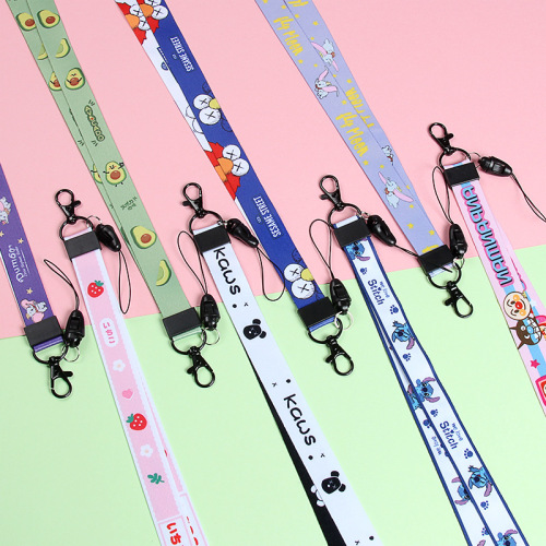 Manufacturer wholesale cartoon mobile phone lanyard, heat transfer work permit, exhibition ID, badge, tag rope, hanging neck logo