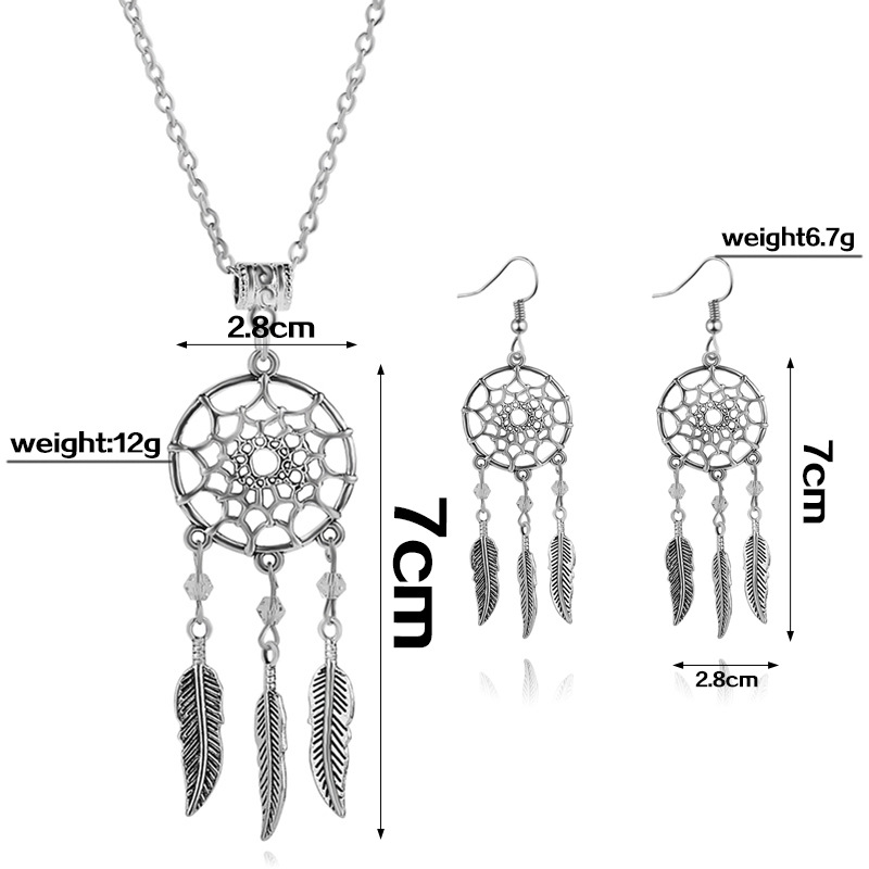 Fashion Simple  Clavicle Chain  Personality Dream Catcher Feather Pendant Necklace Earring  Set Nihaojewelry Wholesale display picture 1